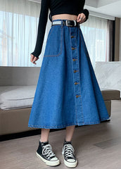 Plus Size Navy Elastic Waist Button Exra Large Hem Cotton Denim Skirt Summer nz-SKTS220524