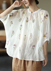 Plus Size Purple Embroideried Loose Fall Three Quarter sleeve Top GK-HTP211019