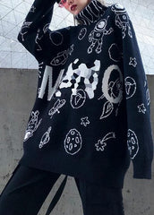 Pullover black Letter knit blouse high neck Loose fitting sweaters AT-NTP201105