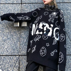 Pullover black Letter knit blouse high neck Loose fitting sweaters AT-NTP201105