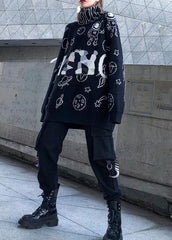 Pullover black Letter knit blouse high neck Loose fitting sweaters AT-NTP201105