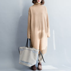 Pullover khaki Sweater dress outfit Moda Hipster high neck baggy knit dress NSD181220