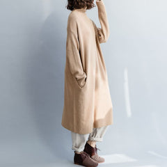 Pullover khaki Sweater dress outfit Moda Hipster high neck baggy knit dress NSD181220