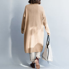 Pullover khaki Sweater dress outfit Moda Hipster high neck baggy knit dress NSD181220