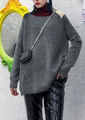 Pullover patchwork gray knitwear plus size clothing high neck knit tops AT-NTP191203