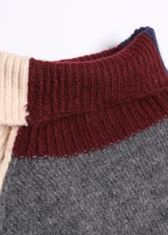 Pullover patchwork gray knitwear plus size clothing high neck knit tops AT-NTP191203