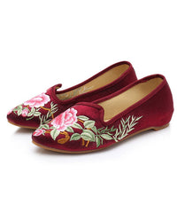 Purple Red Flats Velour Fabric Unique Embroideried Pointed Toe Flat Shoes BX-XZ-PDX20220401