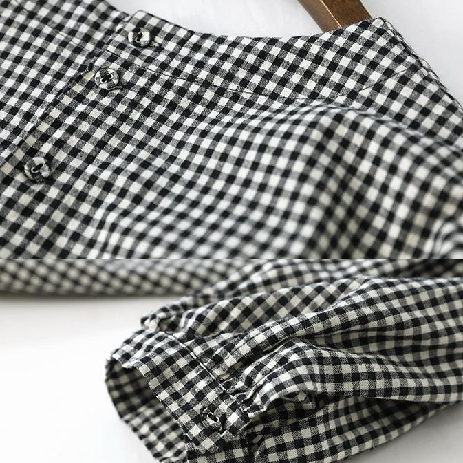 French Plaid Cotton Women Fine Sewing Asymmetric Plus Size Clothing Blouse LTP190129