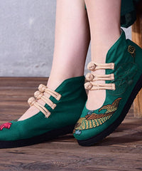 Red Embroideried Asymmetrical Design Buckle Strap Ballet Flats Shoes SHOE-PDX220328