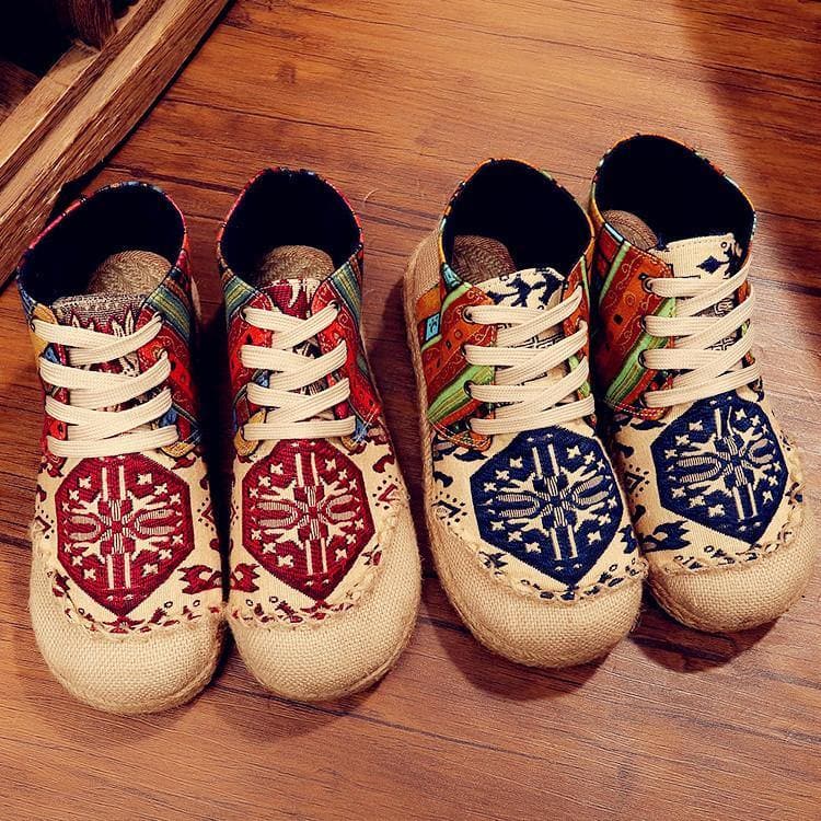 Red Jacquard Cotton Linen Fabric For Women Splicing Flat Feet Shoes PDX210630