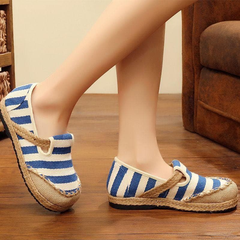 Red Striped Patchwork Flat Feet Shoes PDX210630-220630