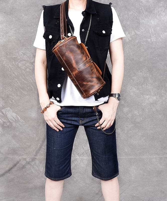 Retro Khaki Bucket Shape Paitings Calf Leather Messenger Bag ZP-BGS220816