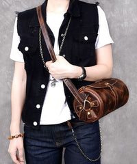 Retro Khaki Bucket Shape Paitings Calf Leather Messenger Bag ZP-BGS220816