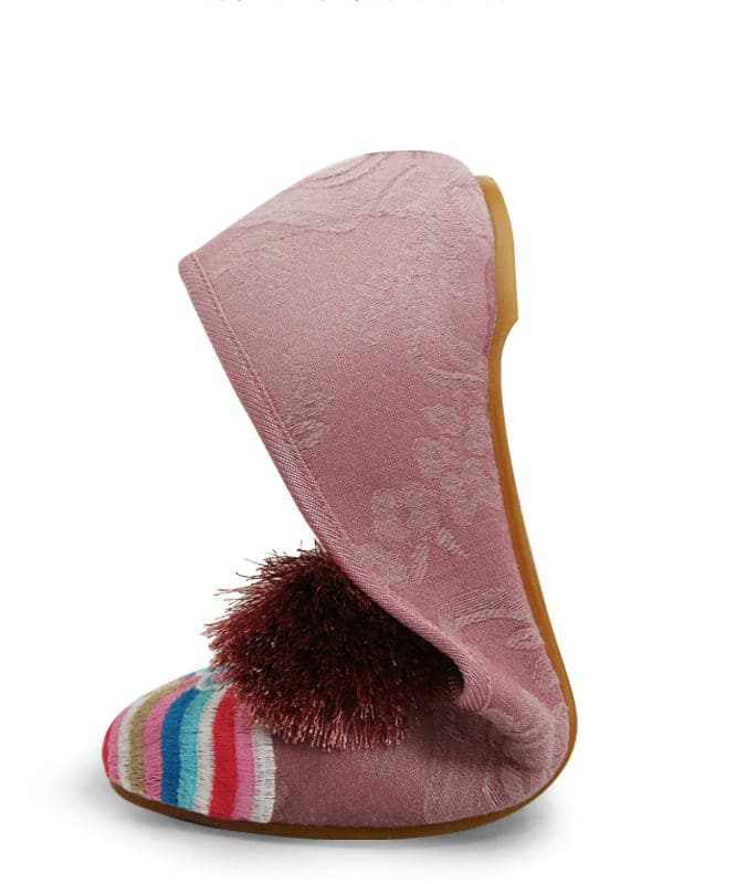 Retro Pink Embroideried Tassel Cotton Fabric Flat Shoes For Women SHOE-PDX220328