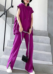 Retro women's sweater and trousers rose purple fashion two piece set AT-SDL201228