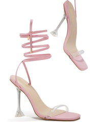 Sexy Leopard Print Lace Up Clear Stiletto Heels Peep Toe Sandals For Women GW-GGX22061501