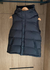 Simple Black Hooded Solid Color Duck Down Puffer Vest Sleeveless GK-VTP220830