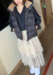 Simple Black Hooded Solid Color Duck Down Puffer Vest Sleeveless GK-VTP220830