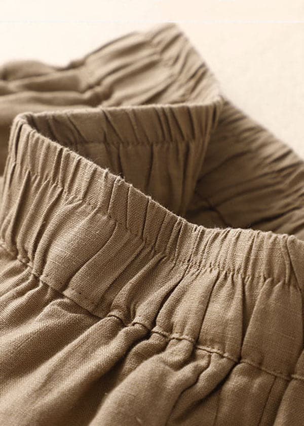 Simple Khaki Elastic Waist Oriental Button Solid Color Linen Harem Pants Trousers Summer GK-CPTS220623