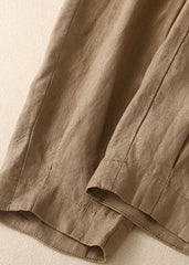 Simple Khaki Elastic Waist Oriental Button Solid Color Linen Harem Pants Trousers Summer GK-CPTS220623