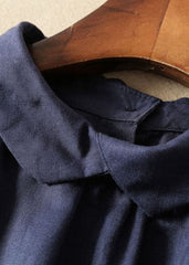 Simple Navy Peter Pan Collar Solid Color Linen Shirts Short Sleeve GK-STP220804