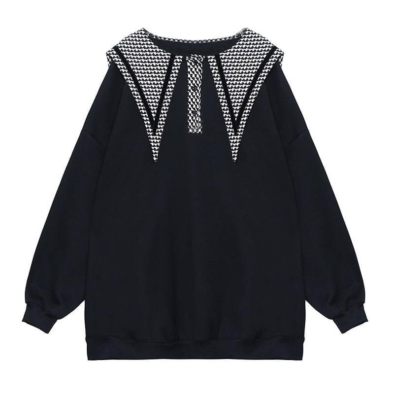 Simple black top Sailor Collar Button Down Art tops AT-LTP201202
