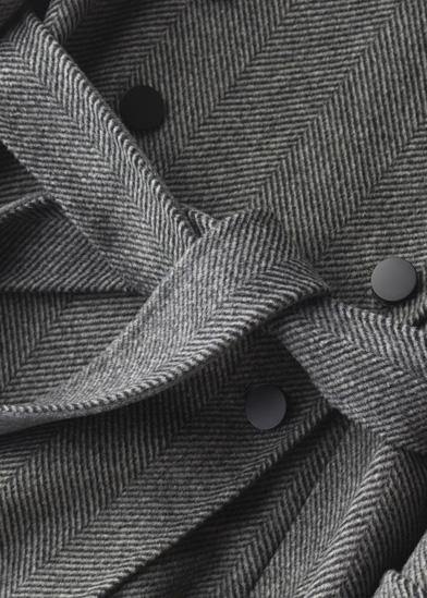 Simple gray striped Plus Size Long Woolen CoatsTutorials lapel tie waist outwears TCT200915