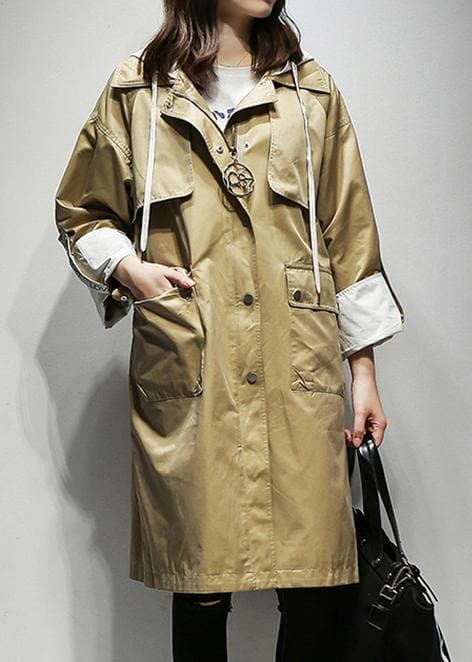 Simple hooded drawstring Fine Coats Women khaki cotton women coats TCT201207