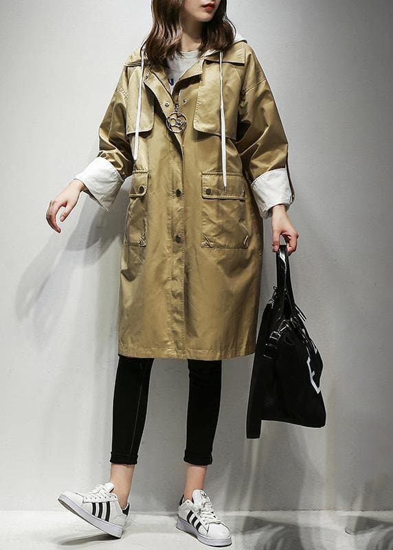 Simple hooded drawstring Fine Coats Women khaki cotton women coats TCT201207
