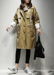 Simple hooded drawstring Fine Coats Women khaki cotton women coats TCT201207