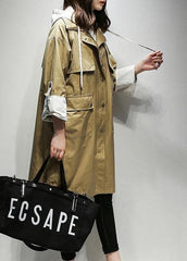 Simple hooded drawstring Fine Coats Women khaki cotton women coats TCT201207