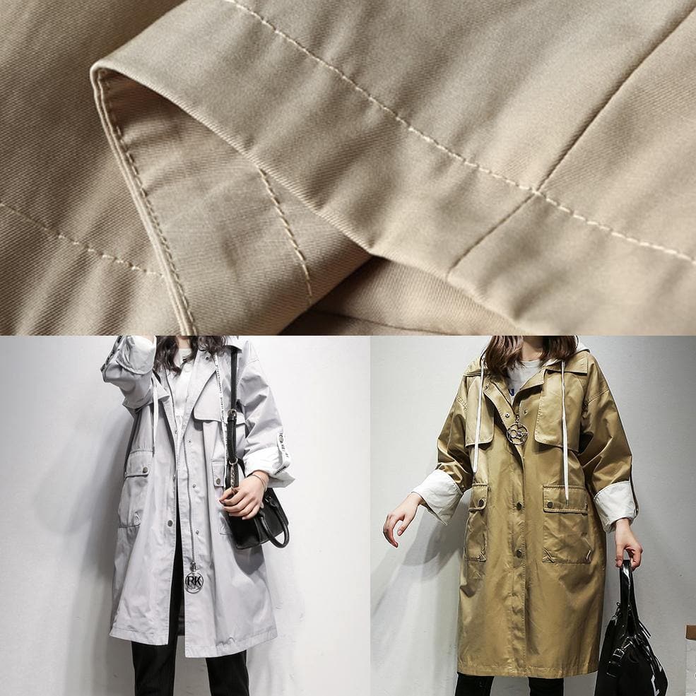 Simple hooded drawstring Fine Coats Women khaki cotton women coats TCT201207