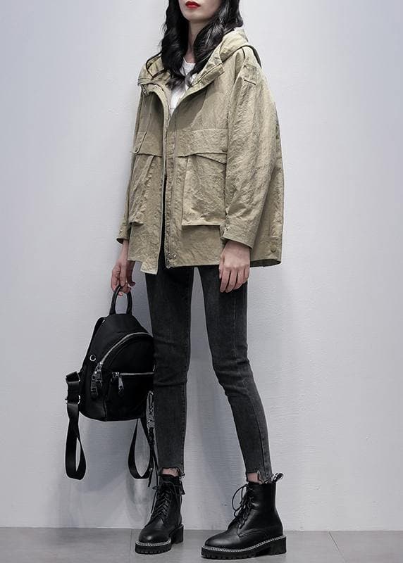 Simple hooded zippered Fashion casual coats women gray green loose coats TCT201207