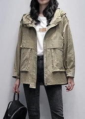 Simple hooded zippered Fashion casual coats women gray green loose coats TCT201207