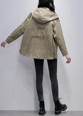 Simple hooded zippered Fashion casual coats women gray green loose coats TCT201207