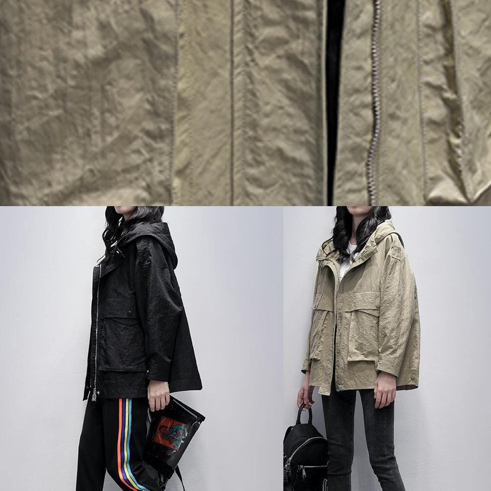 Simple hooded zippered Fashion casual coats women gray green loose coats TCT201207