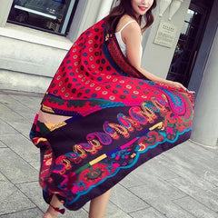 Simple red print Organic Soolinen Seaside Vacation Printed Tassel Sunscreen Scarf SCF200801