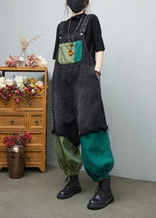 Streetwear Black Asymmetrical Pocket Cotton denim Jumpsuit Spring YLHC-JPTS220310