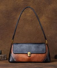 Style Brown Color contrast Paitings Leather Tote Handbag BGS220210