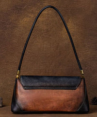 Style Brown Color contrast Paitings Leather Tote Handbag BGS220210