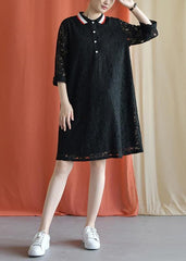 Style black Cotton clothes lapel lace Plus Size fall Dress FDM190827