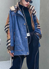 Style hooded patchwork  tunics for women denim blue Plus Size Clothing outwear AT-DJK201105