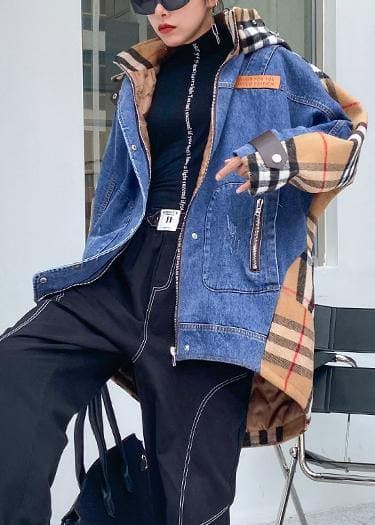 Style hooded patchwork  tunics for women denim blue Plus Size Clothing outwear AT-DJK201105