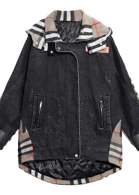 Style hooded patchwork  tunics for women denim blue Plus Size Clothing outwear AT-DJK201105