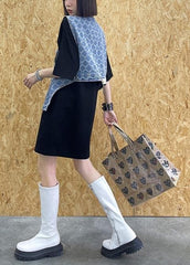 Two Piece Blue Black Denim Vest With Loose And Fashionable Skirt AT-SDL210417