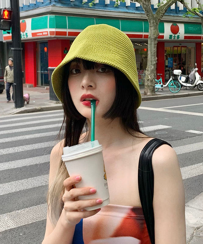 Unique Green Solid Color Knit Bucket Hat dylinoshop