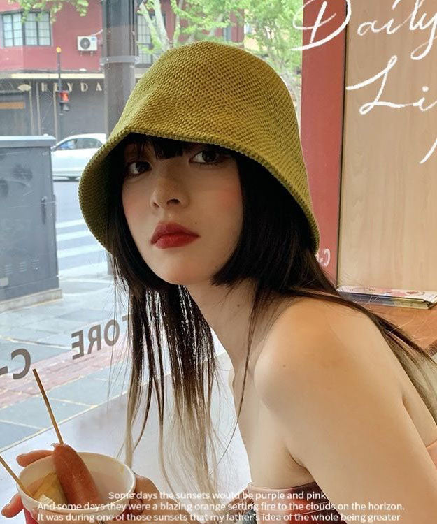 Unique Green Solid Color Knit Bucket Hat dylinoshop