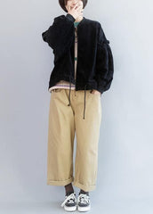 Unique black Fashion tunic coat Wardrobes drawstring hem ruffles outwear CTS191125