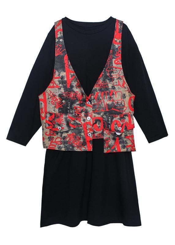 Unique black Letter clothes Women o neck two pieces long Dress AT-FDL200909