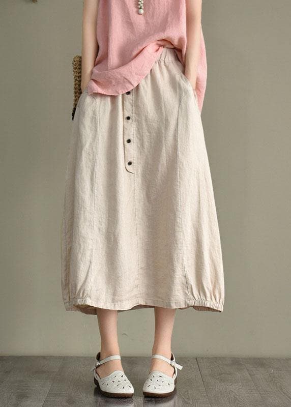 Vintage Beige Button A Line Summer Loose Skirts Linen GK-SKTS210810
